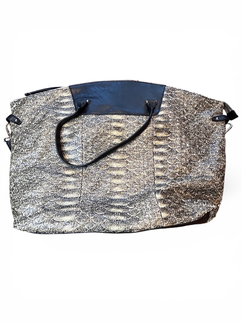 Kelsi Dagger Metallic Python Print Large Tote Bag Travel Weekender Satchel - Picture 3 of 11